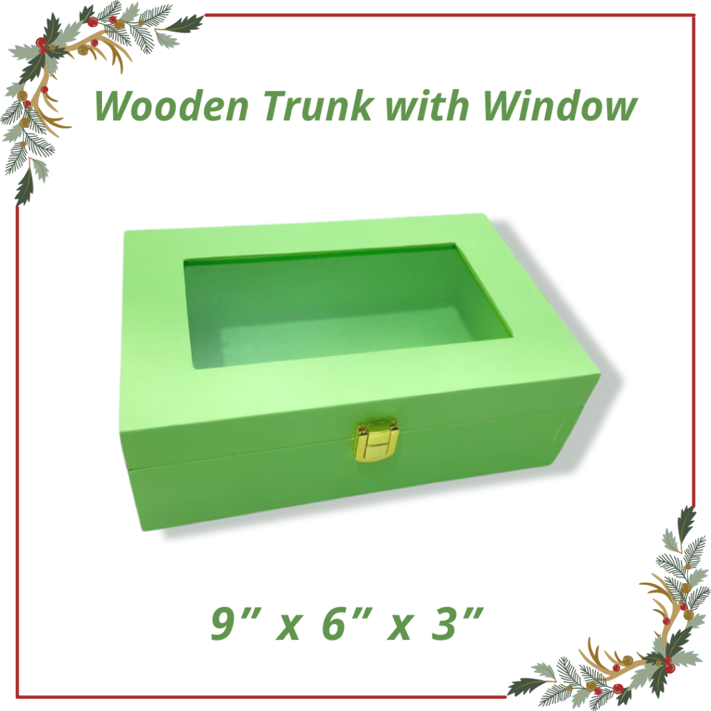 Wooden Trunk Box with Window (9” x 6” x 3”) Packageworld